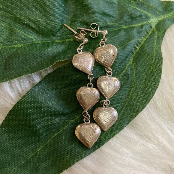 Sterling Silver Dangling Heart Earrings - Picture 10 of 17